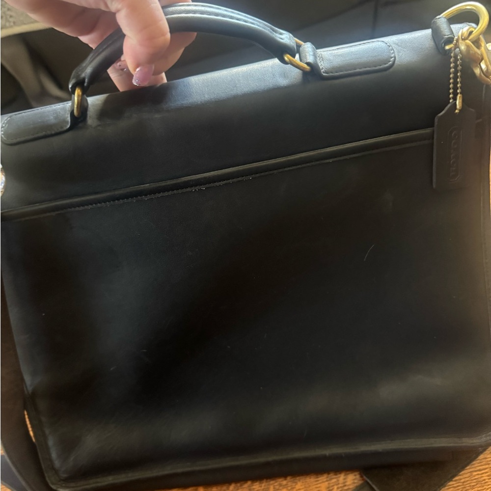 Coach Black Leather Laptop Briefcase with Gold Hardware - Picture 4 of 4
